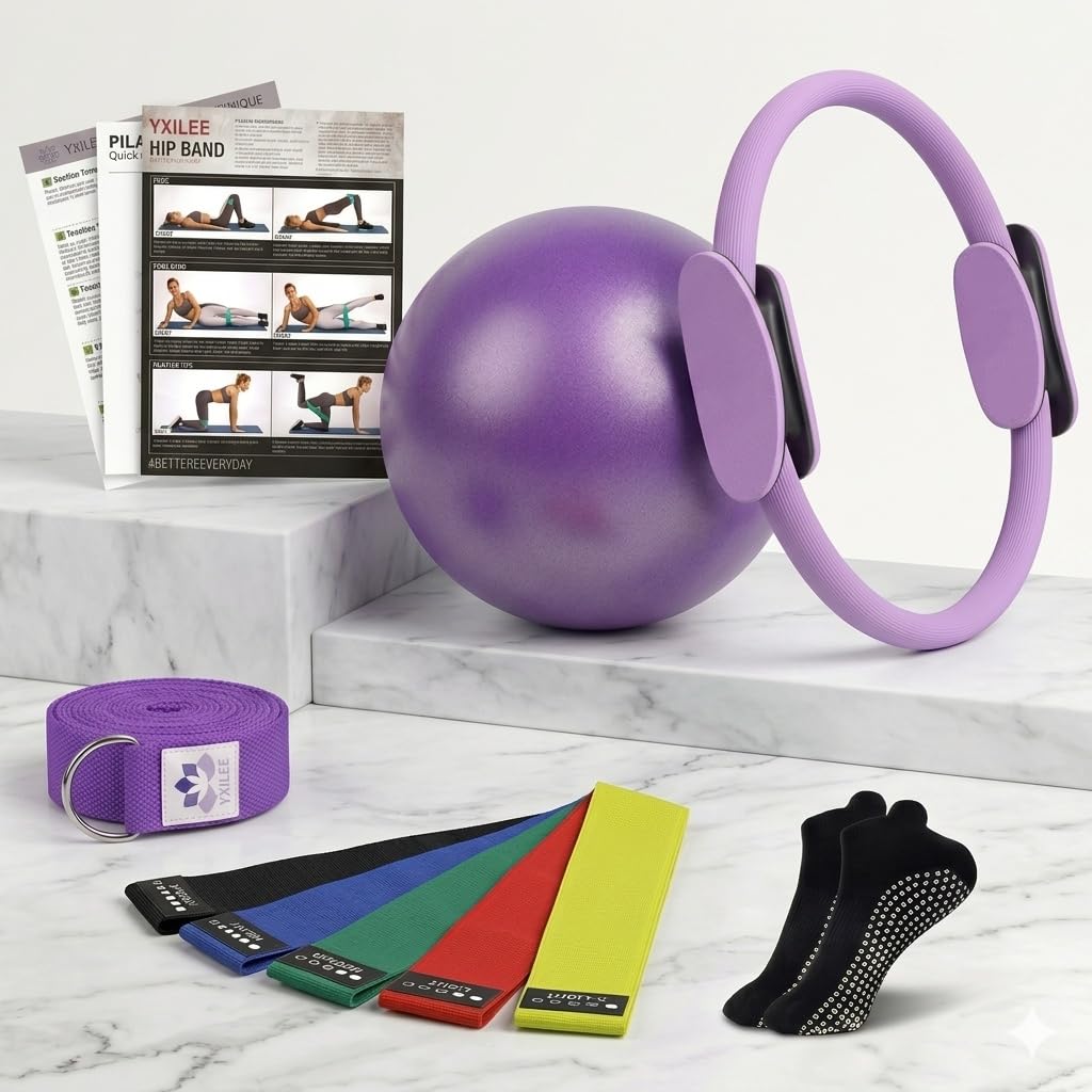 YXILEE Pilates Ring Circle Set - Workout at Home Workout Equipment Women - Pilates Mini Exercise Ball for Legs Arms and Thighs