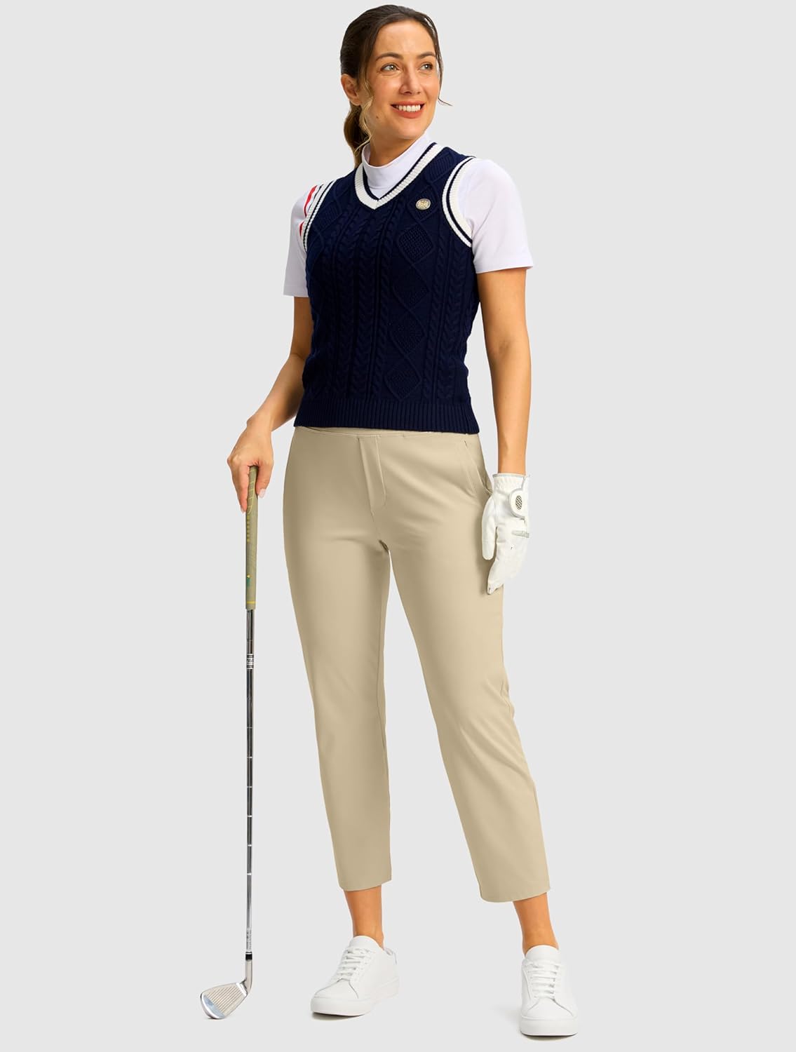SANTINY Women's High-Waisted 7/8 Stretch Ankle Pants - 3 Pockets for Golf & Casual Travel