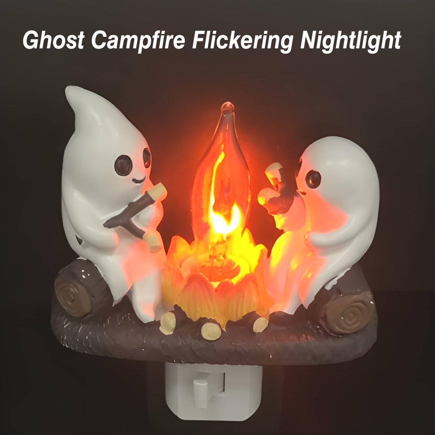 Abscalar Halloween Ghost Campfire Flickering NightLight,Cute Swivel Plug-in Figurine Lamp for Holiday Decor, Indoor. Campfire Night Light with Flicker Bulb,Figurine Light