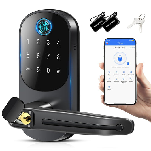 Keyless Entry Door Lock, Smart Handle Lock with Keypad, Smart Locks for Front Door, Electronic Keypad Deadbolt with Handle, Fingerprint Locked with Code, Auto Locked for Exterior,Home(Matte Black)