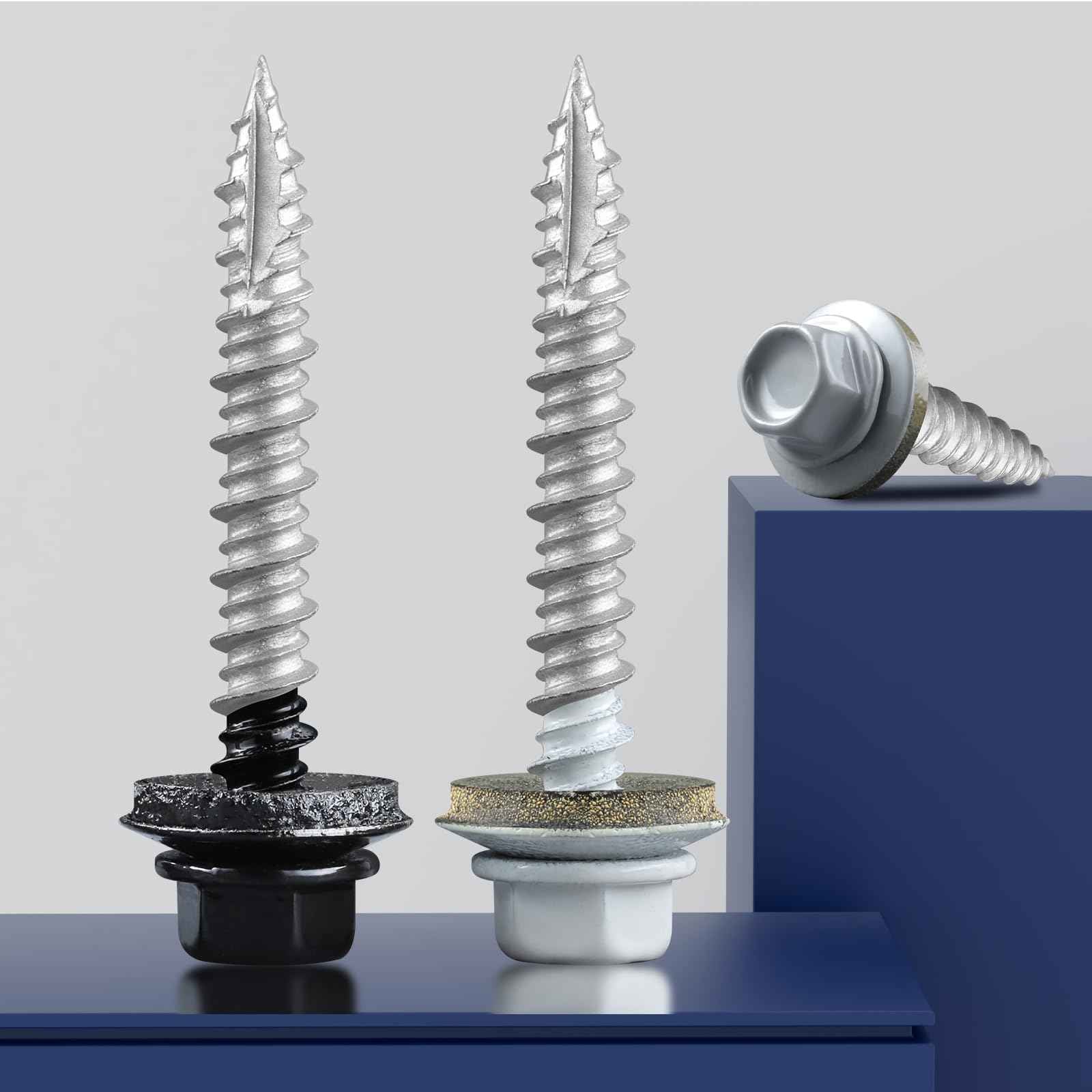 Bnuok Metal Roofing Screws #10 × 1 1/2 Inch, 145pcs Black Ruspert Coating Hex Head Sheet Metal Roof Screws, Self Starting Metal to Wood Siding Screw, EDPM Rubber Washers