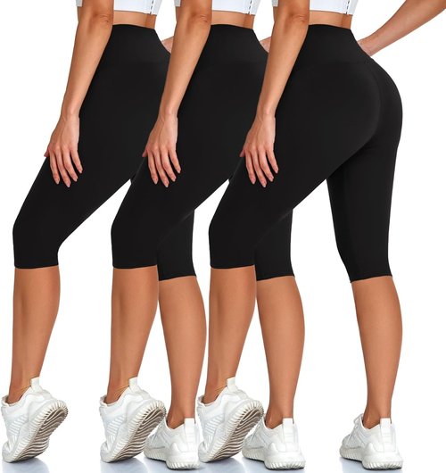 High Waisted Capri Pants by [Brand Name] | 3-Pack Knee Length Yoga Shorts for Women - Summer Activewear