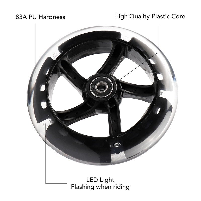 Gladeer Front/Rear Swing Wiggle Scooter 145mm White Flashing PU Replacement Wheels for 3-Wheeled Y Fliker A3 B3 C3 SP3 F3 Lift Scooter (2)