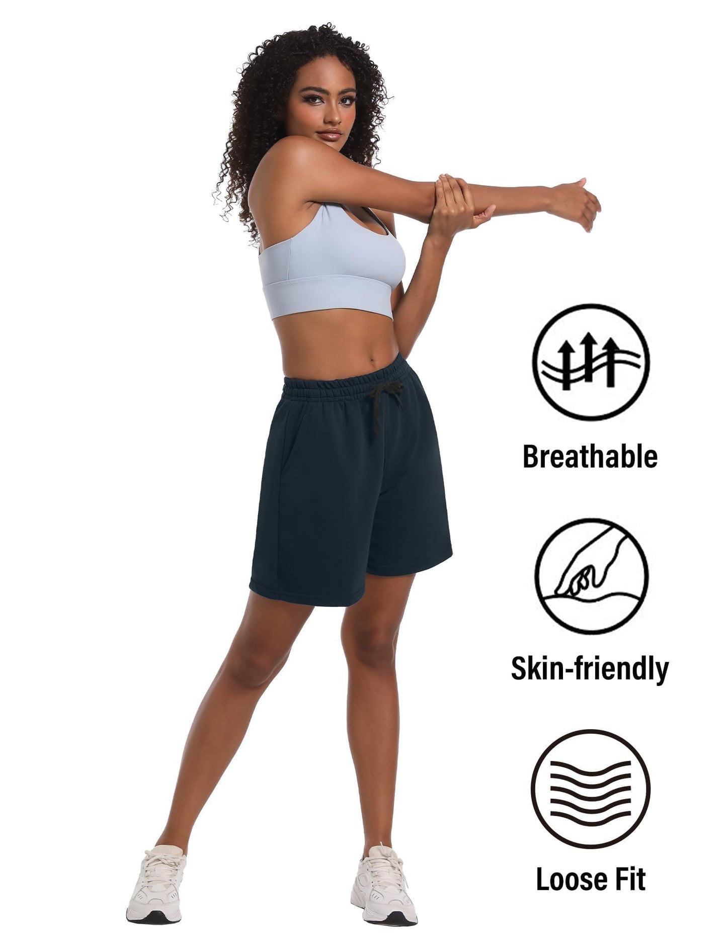 Dalavch 4 Pack Women's Summer Sweat Shorts Cotton Comfy Drawstring Shorts for Casual Lounge Sport Athletic with Pockets 2 Black 1 Pitch Blue 1 Heather Grey X-Large