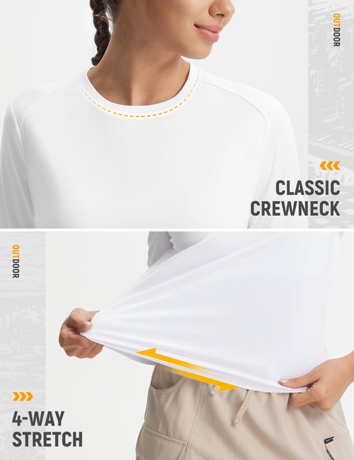 baleaf Women's Short Sleeve Workout Shirts Breathable Mesh Back Quick Dry UPF 50+ T-Shirts Crewneck Gym Running Hiking Tops White L