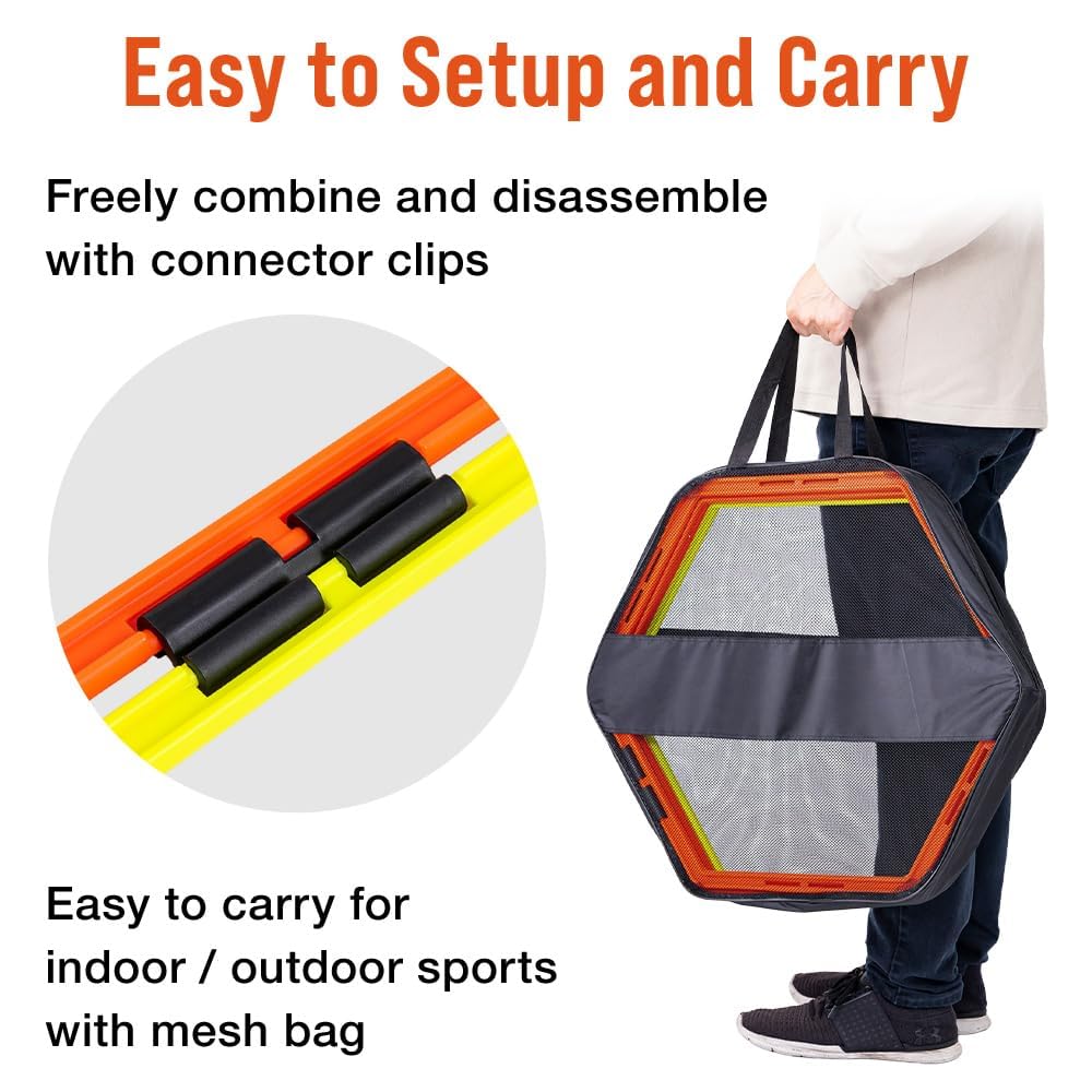Japard Hex Agility Rings for Speed Training & Agility Footwork Training Speed Hurdles Ladder with Carrying Bag (Six (6) Rings)