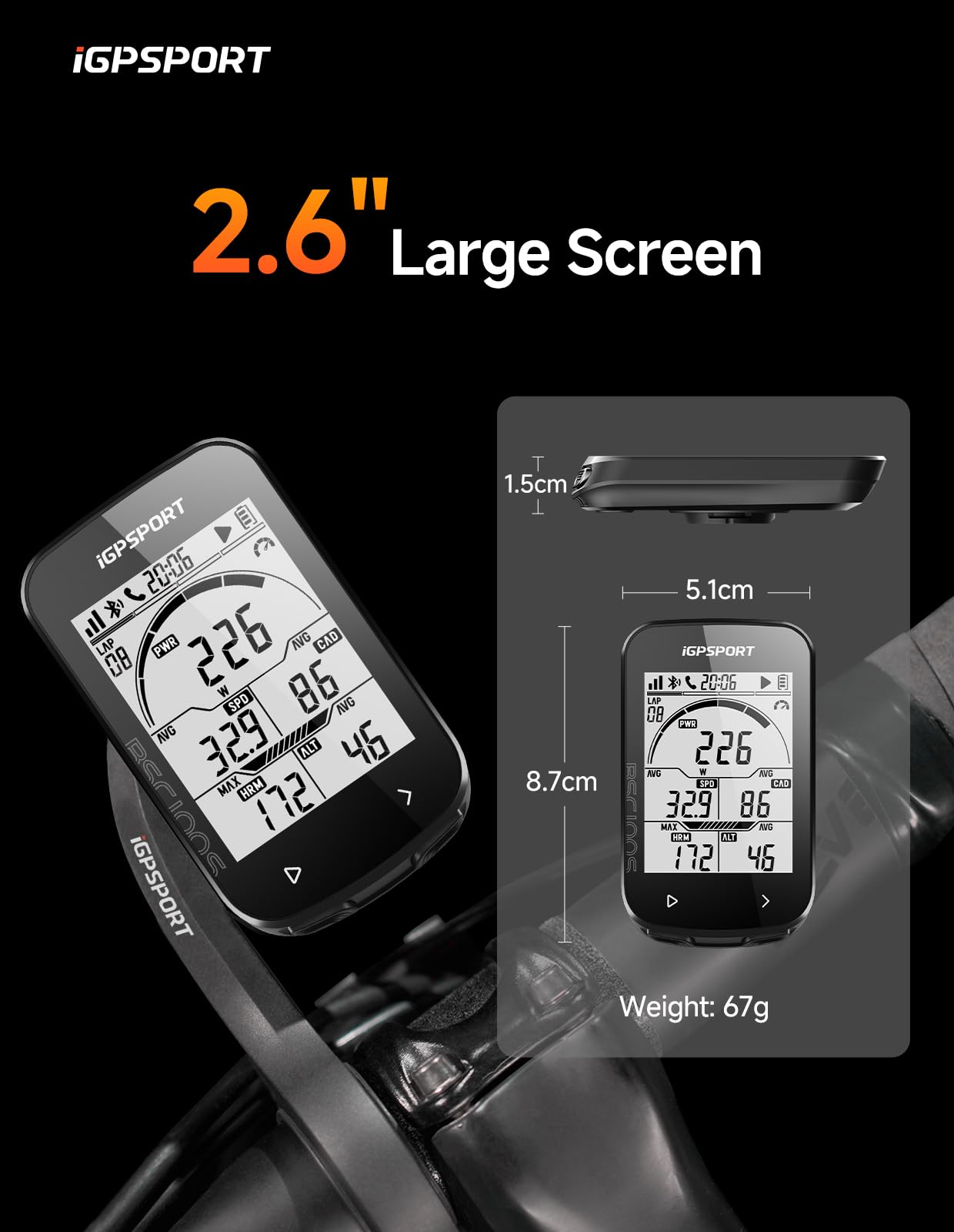iGPSPORT BSC100S GPS Bike Computer Wireless, 2.6 inch LCD Display 40H Rechargeable Waterproof Cycling Computer (BSC100S)