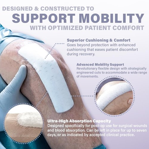 EVERLIT Post-Surgical Dressing | Sterile Waterproof Adhesive Dressing for Post-Operative Wound Care | Hypoallergenic Silicone Coated Bandage for Surgical Incision Pack of 5 (4" x 8")