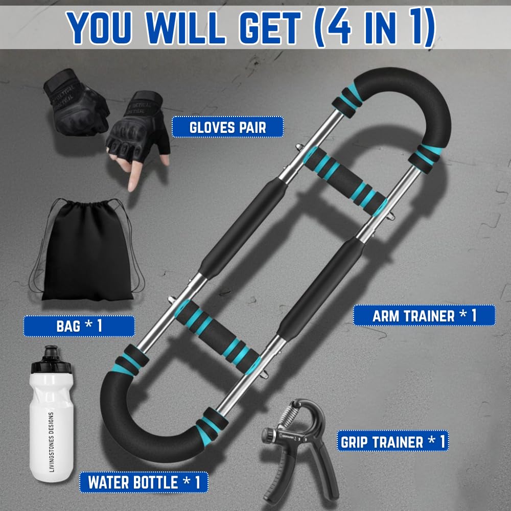 Livingstones Designs 5-in-1 Twister Arm Trainer with Bag, Gloves Pair, Bottle & Hand Gripper, Adjustable Chest Workout Equipment, Arm Trainer for Men, Chest Trainer for Men, Shoulder Muscle Training
