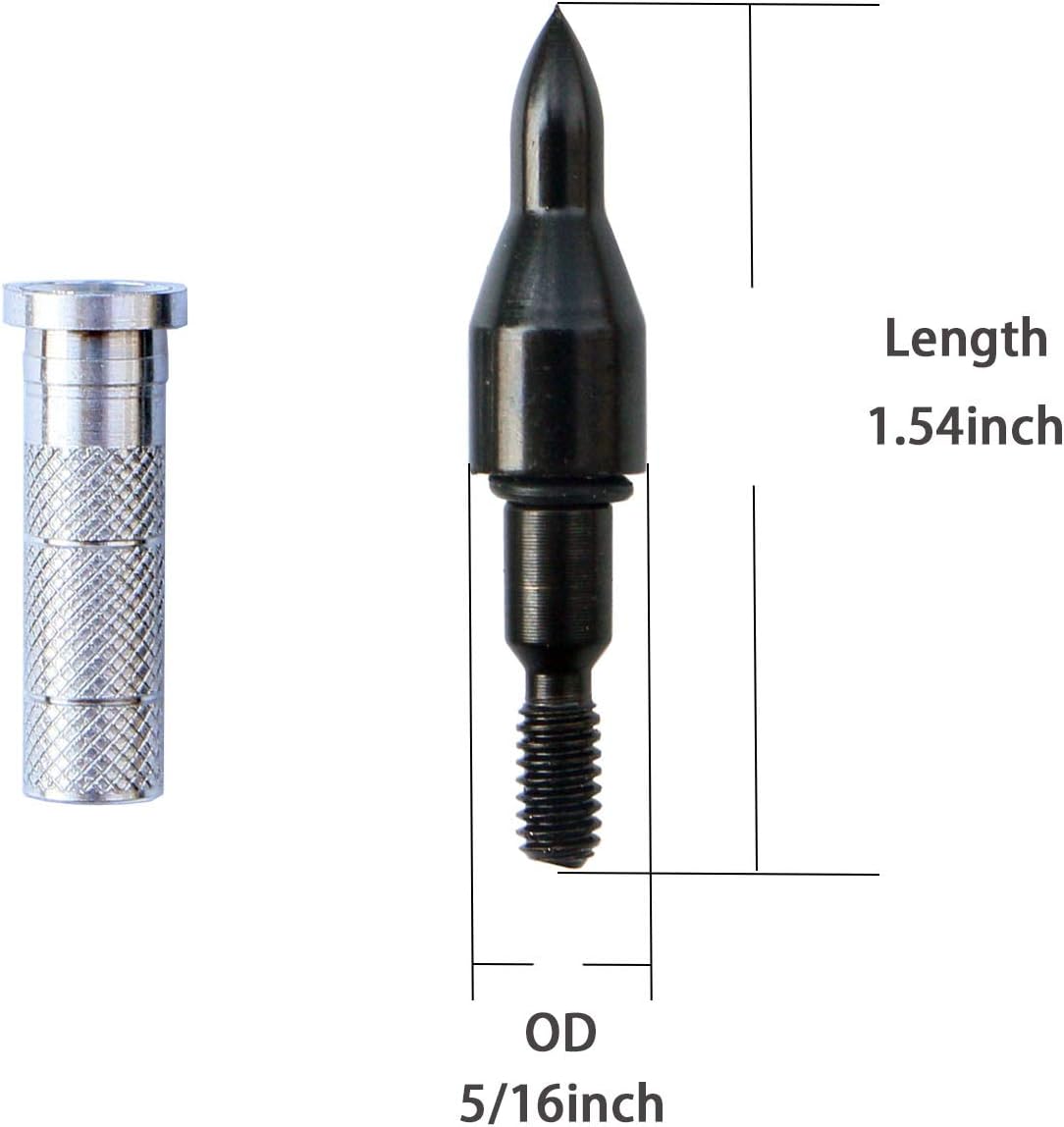 TIGER ARCHERY Aluminum Inserts .244/6.20mm - Bullet Field Points 5/16 for Carbon Arrows