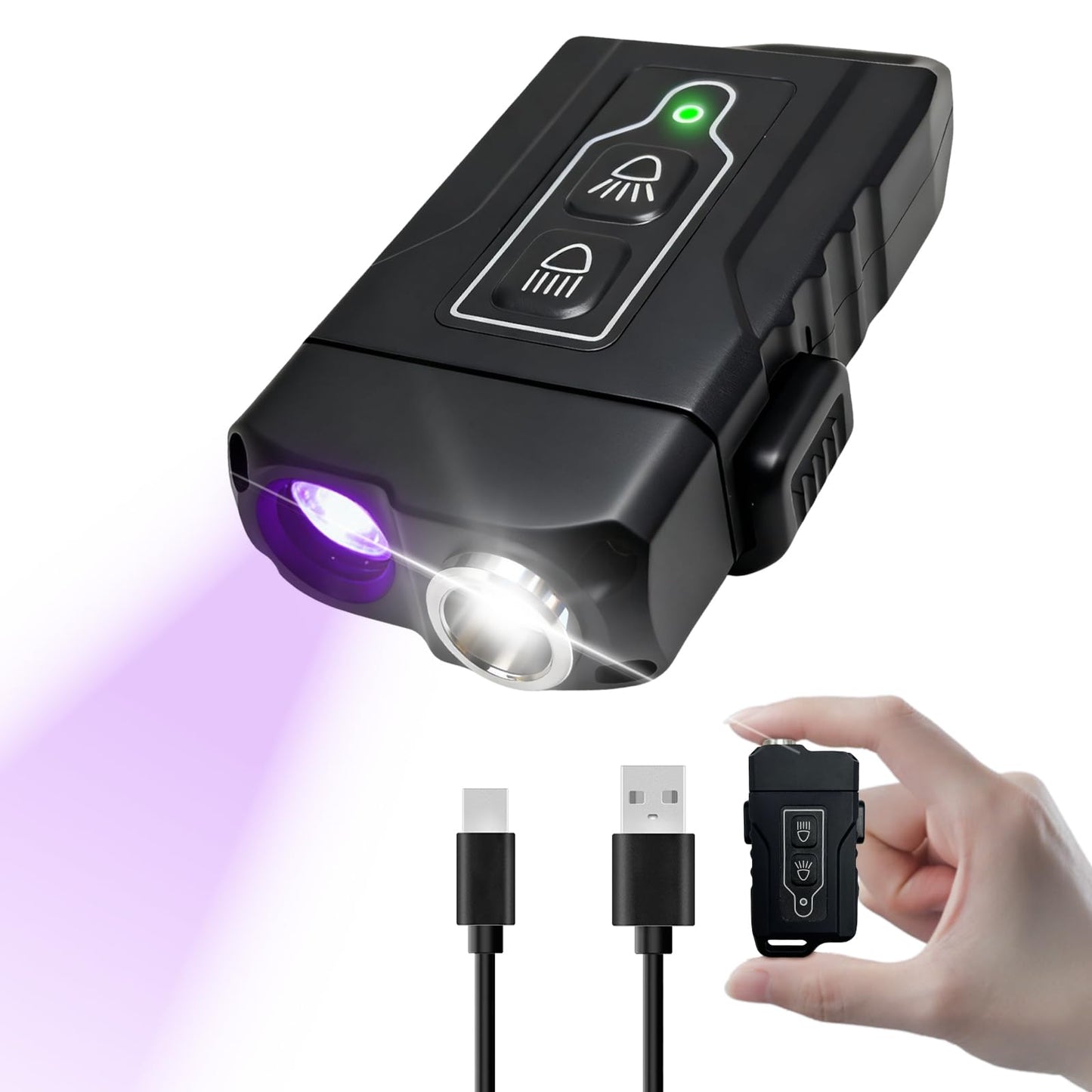 Rechargeable EDC Flashlight, Powerful Flashights，365nm UV Flashlight Black Light，Waterproof Multi-Mode Small Keychain Flashlight for Camping, Emergency，Pet Urine Detection，Resin Curing, Rocks