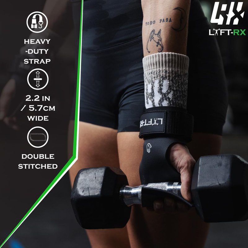 LYFT-RX Valiant Grips, Rubber Coated, No-Hole Fingerless Hand/Palm Grips w/Heavy-Duty Wrist Strap, Non-Slip, No Chalk Needed, for Weightlifting, Gym, Cross Fitness, Pull-Ups, Gymnastics, Size Medium