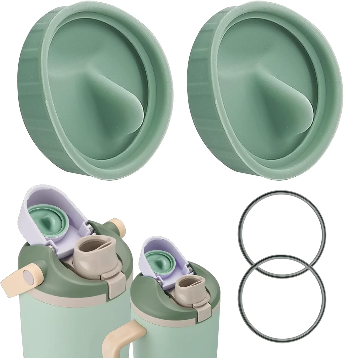 Owala | Leak-Proof Silicone Stopper & Gasket Rings Set - Food-Grade, 10 Colors, Includes 2 Pads & Rings (Eucalyptus Green)
