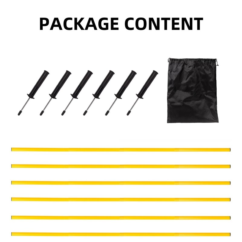 6Pcs 5FT Agility Poles for Soccer,Basketball,Football,Dog,Horse Training-Adjustable Speed and Agility Training Equipment Sports Training Sticks with Ground Spring Nails and Storage Bag(Yellow)