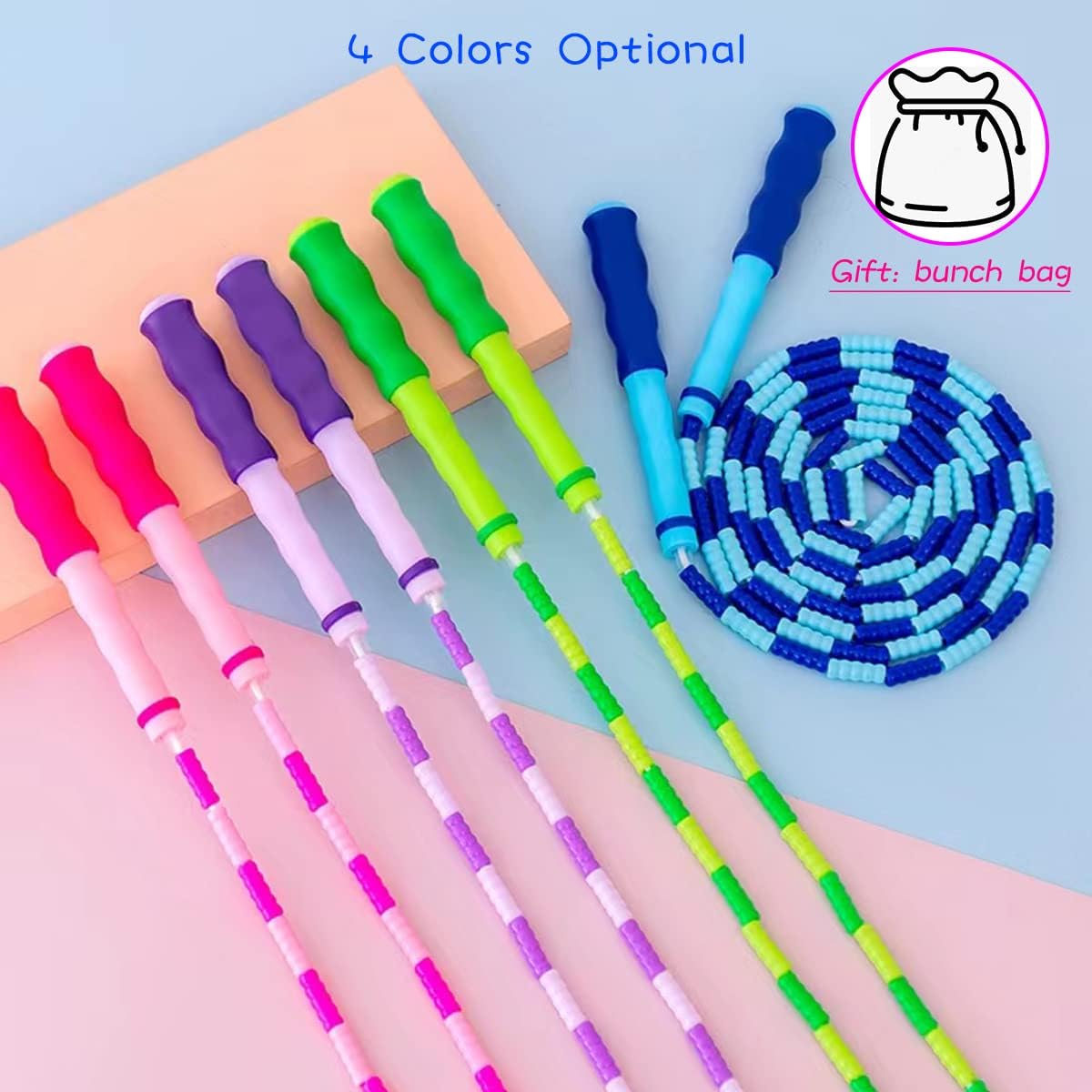 Soft Beaded Jump Rope for Kids | Adjustable Tangle-Free Skipping Rope - 9.2Ft for Exercise & Fitness