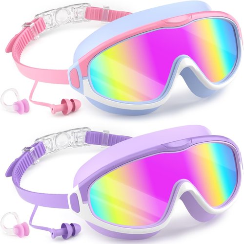 COOLOO Kids Swim Goggles - Anti-Fog, UV Protection, Wide View, No Leak Design | 2 Pack for Ages 4-16
