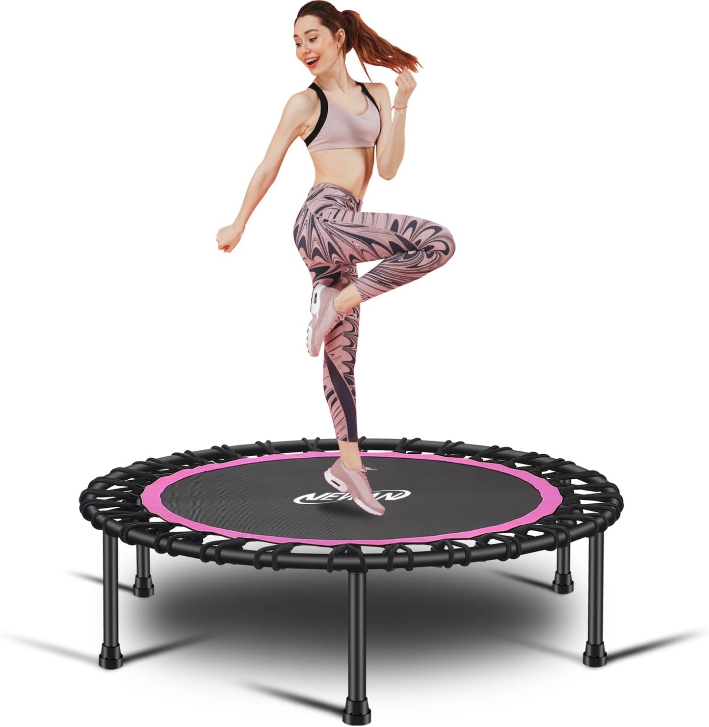 Newan Silent Mini Trampoline - 40"-48" Fitness Bungee Rebounder for Adults | Max Weight 330lbs