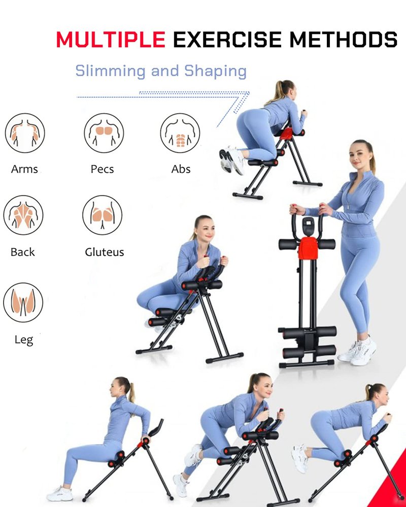 SPORFIT Ab Crunch Machine, Foldable Abdominal & Core Fitness Equipment, Height Adjustable Waist Trainer with LCD Display, Full Body Workout Machine for Home Use Black