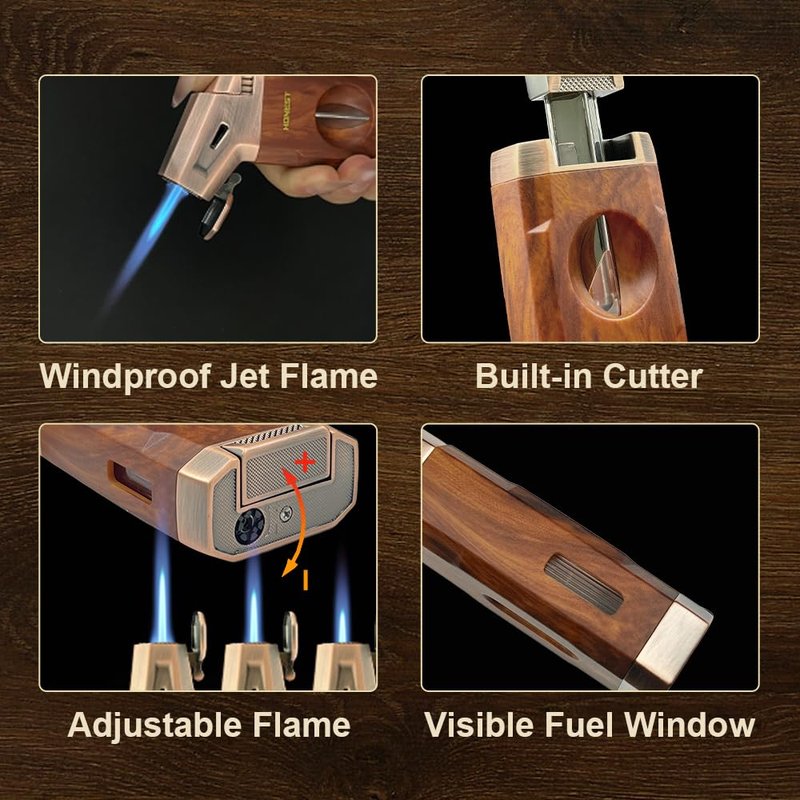 Torch Lighter Built-in V Cutter,Refillable Butane Torch Lighter,Men's Gift,All-in-one Windproof Adjustable Jet Flame for Candle,Camping(Butane Gas Not Include)