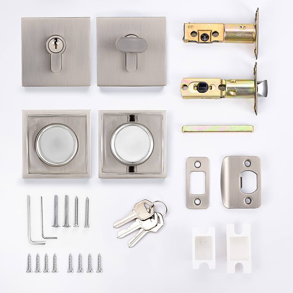 coolnews Crystal Glass Door Locks with Deadbolts, Entry Door Knob and Deadbolt Lock Set, Satin Nickel