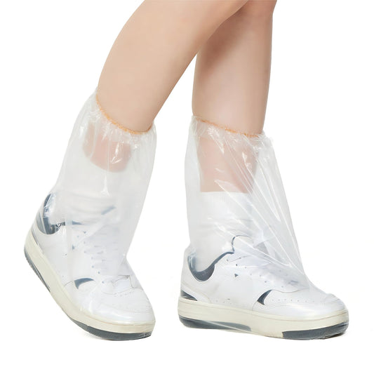 Disposable Waterproof Shoe Covers for Rain, 10 Pairs of Clear Durable Non-Slip Plastic Rain Boot Covers for Men & Women for Use in Water Parks, Commuting and Travel (clear, adults)