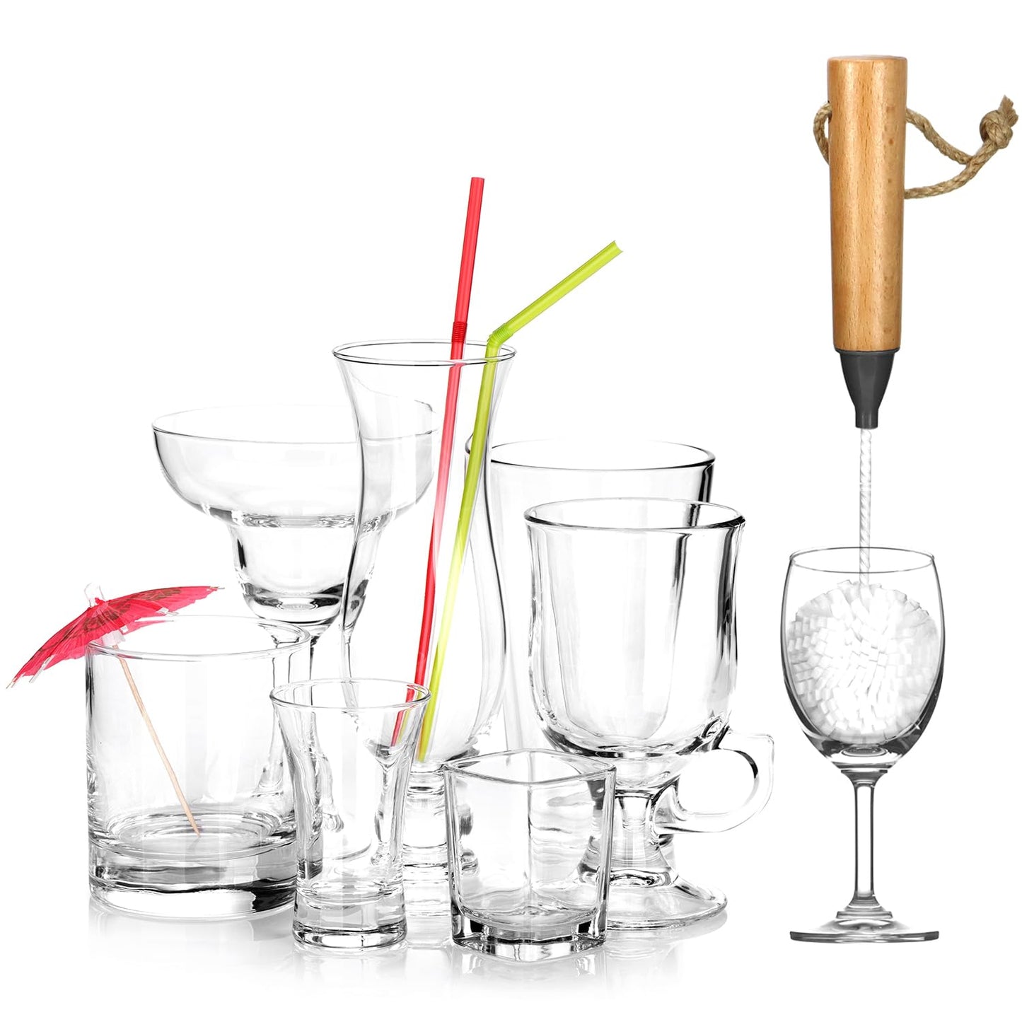 QWORK Whiskey Tasting Glass Brush - 3-Pack Natural Beech Wood Grips Foam Brush Cleaning Brushes