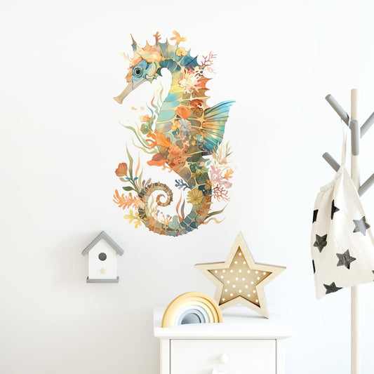 RoyoLam Watercolor Seahorse Corals Seaweed Wall Decal Nursery Sea Animal Wall Sticker Removable Peel and Stick Wall Art Decor for Kid Baby Classroom Preschool Living Room Playroom Bedroom School