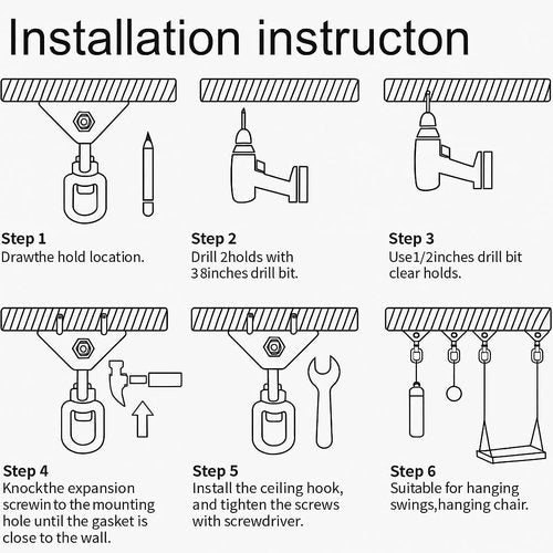 Hammock Hanging Kit - 360° Rotating Heavy-Duty Swing Chair Hook | 1200 lbs Capacity for Indoor/Outdoor Use