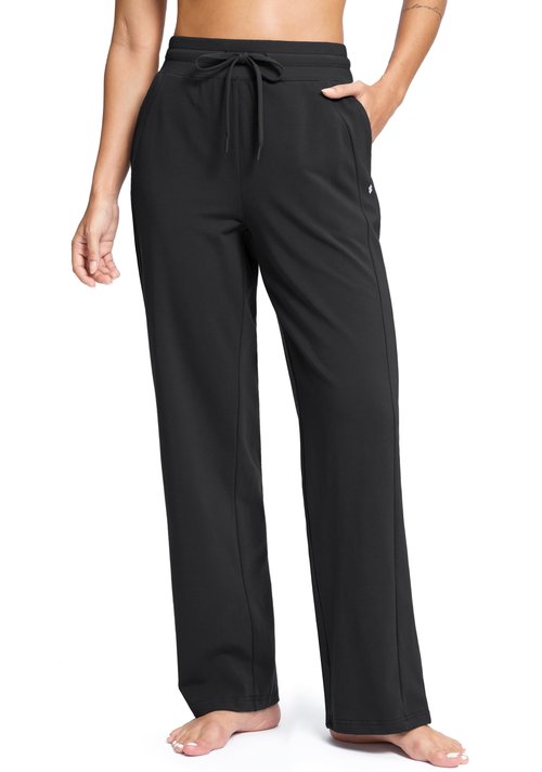 Soothfeel Women's Cotton Sweatpants Lounge Sweat Pants High Waisted Open Bottom Casual Yoga Pants for Women with Pockets, Black, L
