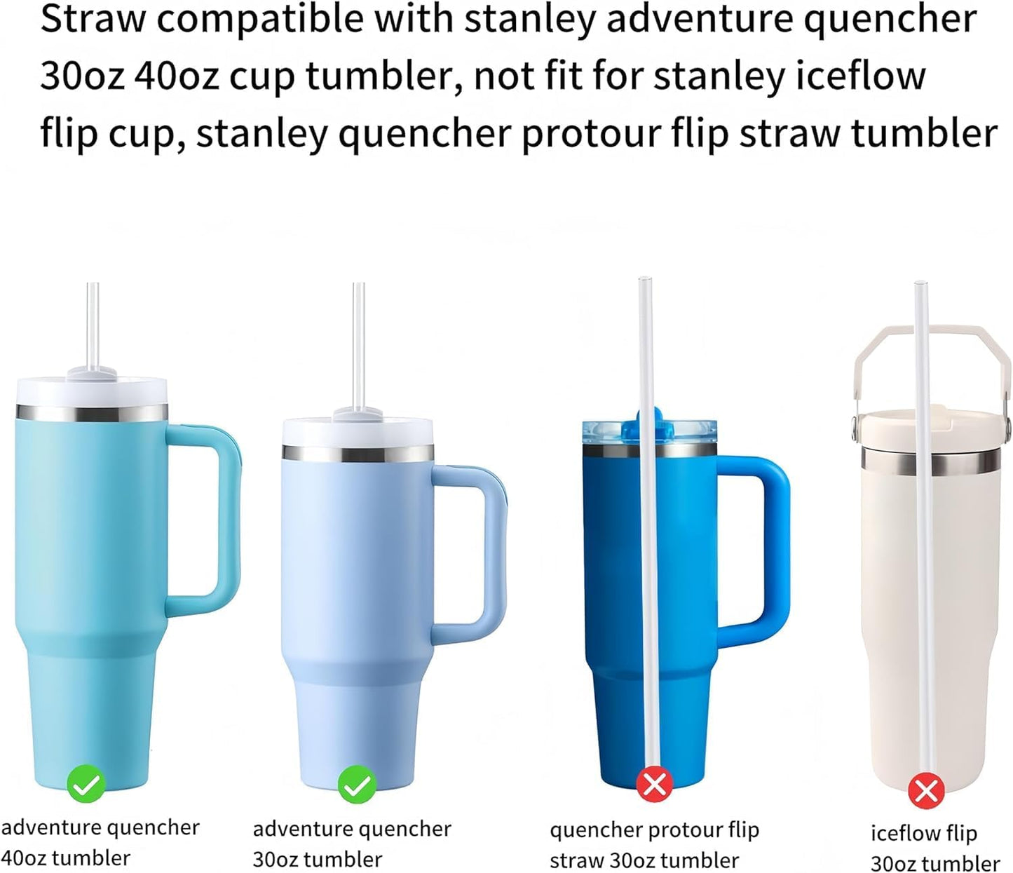 Stanley 6PCS Reusable Tritan Straws - Perfect Fit for 40 oz & 30 oz Tumblers | Includes Cleaning Brush - Black