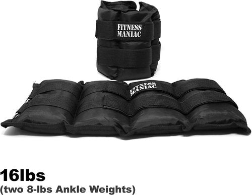 Fitness Maniac Ankle Weights with Double Straps, Leg Weight for Walking Jogging Gym Exercise Aerobics 16 lbs (two 8-lbs)