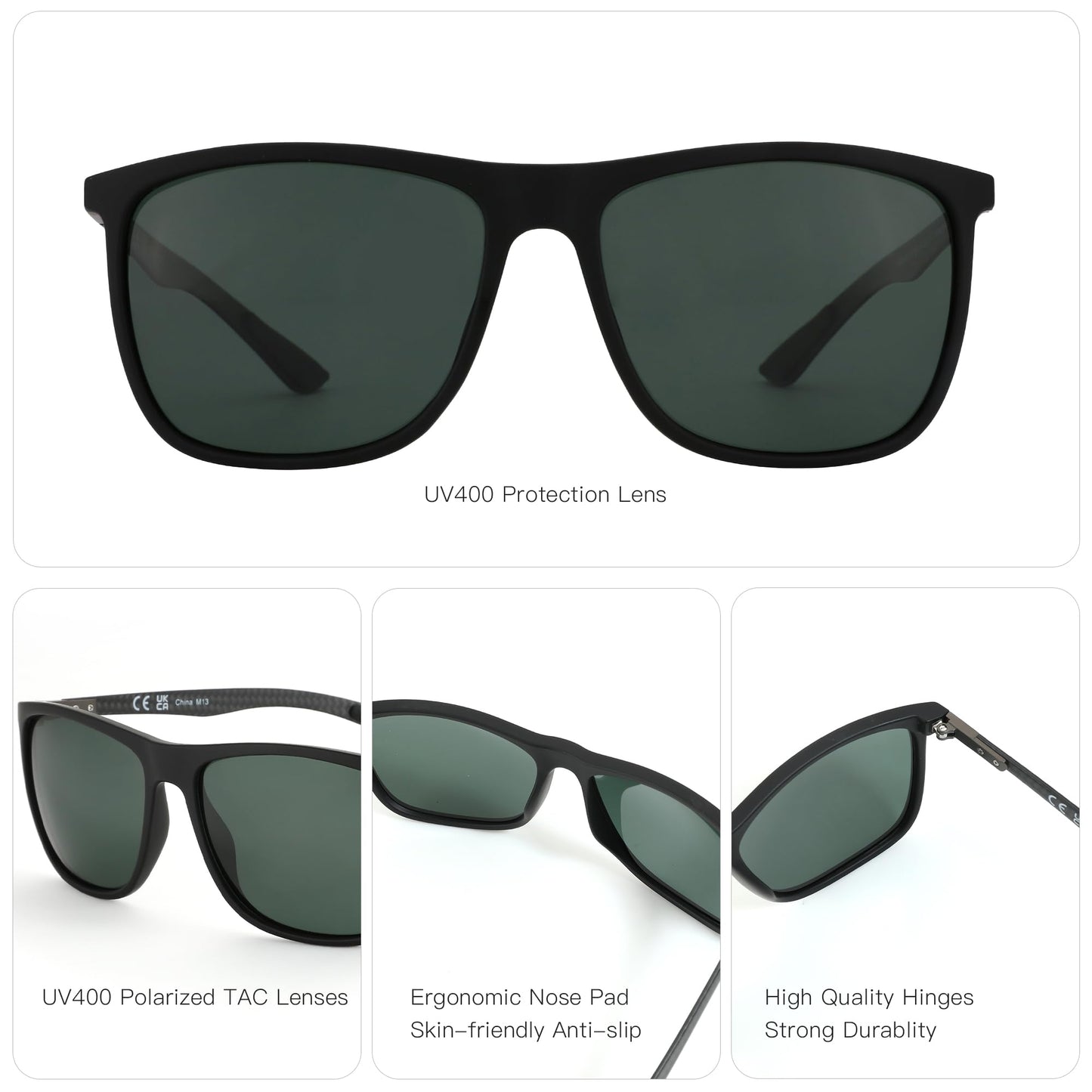 ZENOTTIC Square Polarized Sunglasses for Men - Ultralight Carbon Fiber Sun Glasses Driving Fishing Cycling Golf Sports UV400 Protection