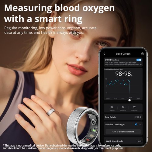 COLMI R10 Smart Ring, Smart Health Ring for Women, Features Heart Rate, Blood Oxygen, Sleep Monitoring, Pedometer, and Fitness Tracker, No Subscription Fee. (Silver, 8#)