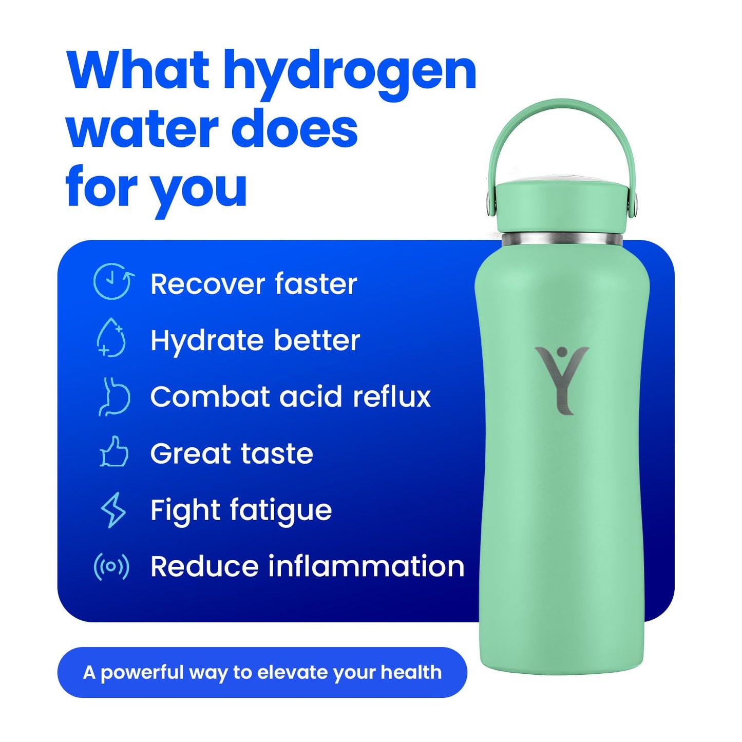 DYLN Hydrogen Water Bottle | Create Hydrating Alkaline Hydrogen-Rich Water Up to 9 pH | Vacuum Insulated Stainless Steel Water Bottle | Keeps Water Cold for 24 Hours | 25 oz, Mint