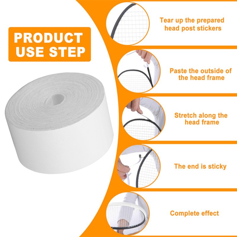 OUKENS Tennis Racket Protection Tape, 5m Premium PU Widened Squash White Racket Head Edge Protective Guard, for Tennis/Badminton/Pickleball Paddle/Golf Club, Easy Apply and No Residue