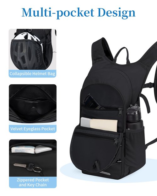 Hydration Backpack with 2L Water Bladder, Hiking Water Backpack for Men Women with Phone Pocket and Helmet Holder, Hydration Pack for Running Biking and Cycling, Black