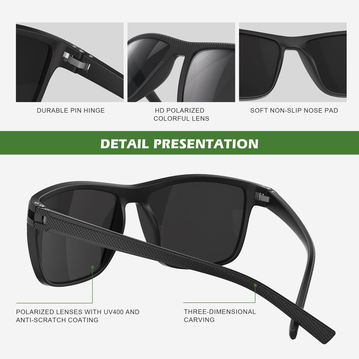 Fanshen Square Polarized Sunglasses for Men, 3 Pack Lightweight UV Protection Sun Glasses for Driving Fishing Golf (Black/Ice Blue/Pink)