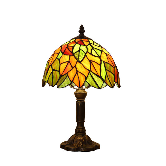 HUORUIKY Tiffany Lamp Maple Leafs Stained Glass Bedside Nightstand Table Lamp,3-Way Color Temperature,Handcrafted Small Lamps for Living Room,Bedroom+LED Bulb,Home Decor Gifts,9X9X15Inch