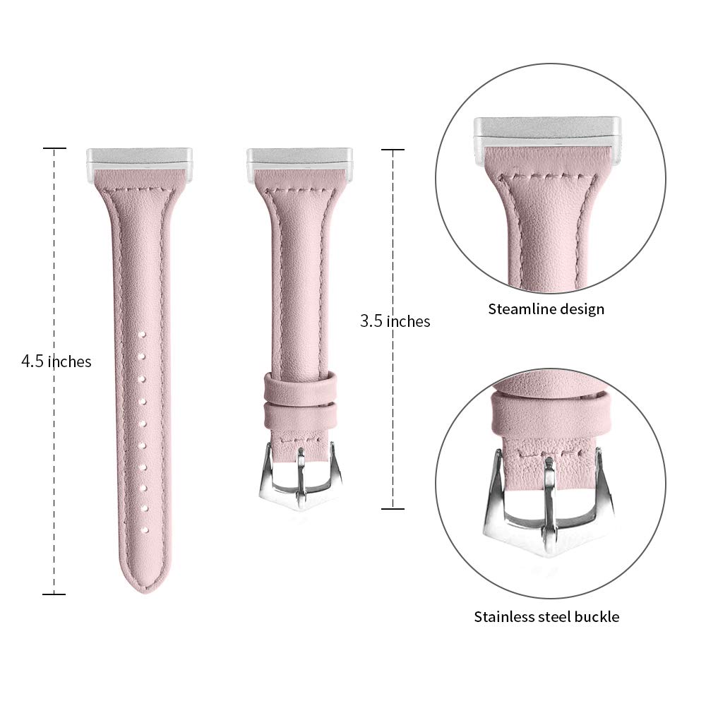 FitTurn Slim Strap Compatible with Fitbit Versa 4/Versa 3/Sense 2 Bands Women Men Thin Genuine Leather Replacement Wristbands Handmade Watch Band Accessories Multi Colors for Versa 4/Sense 2 (Pink)