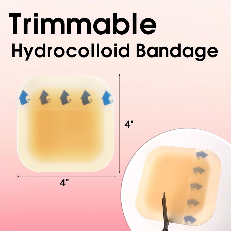 POLYNEW 4" x 4"-10Pcs/Box Hydrocolloid Dressing with Border for Light Exudate, Hydrocolloid Patches Waterproof Wound Dressing, Adhesive Hydrocolloid Bandages, for Pressure Ulcer, Bed Sore