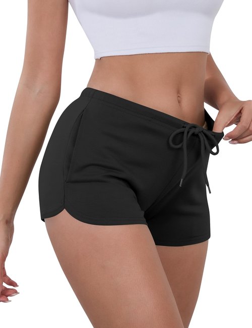IECCP Sweat Shorts Women Lounge Sleep Y2K Low Rise Mini Shorts Running Workout Summer Shorts with Drawstring & Pockets Black M