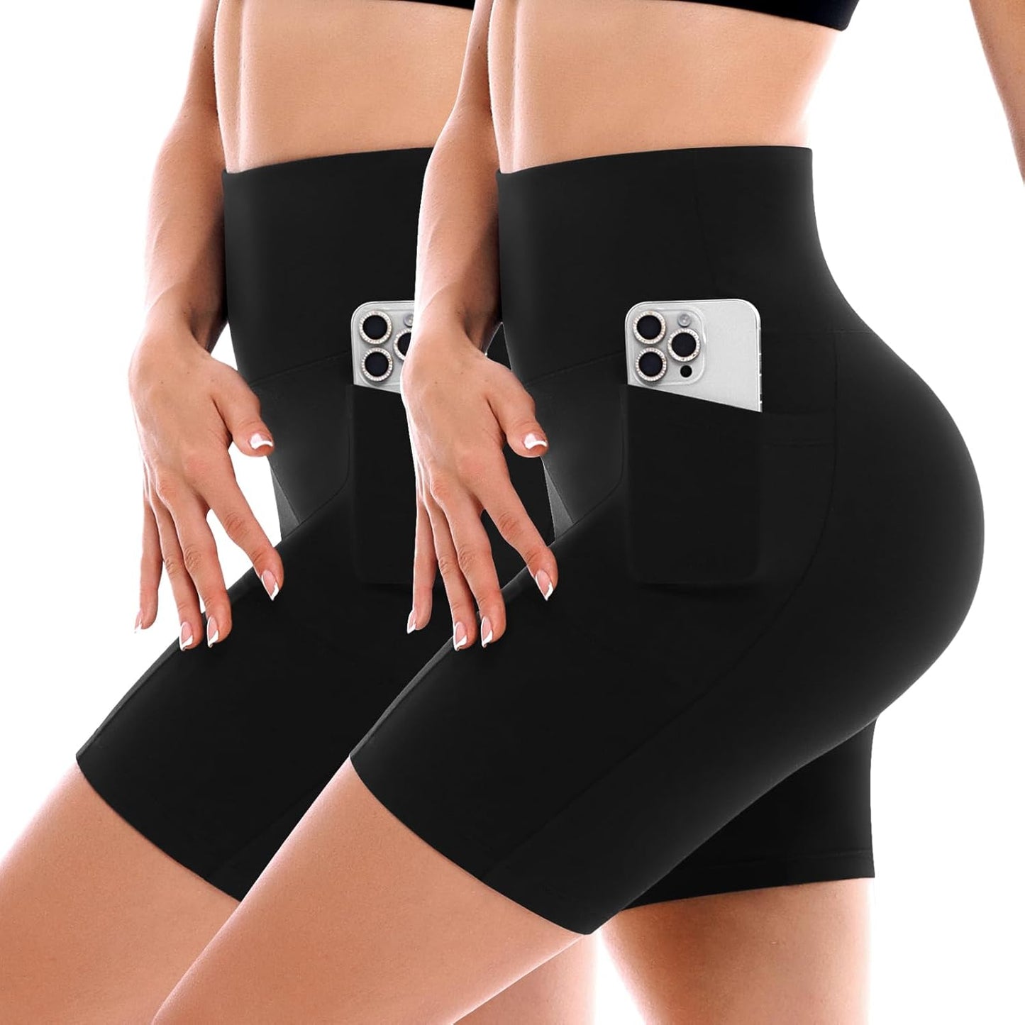 SINOPHANT Biker Shorts - High Waist Yoga & Gym Workout with Pockets | Buttery Soft, 2 Pack