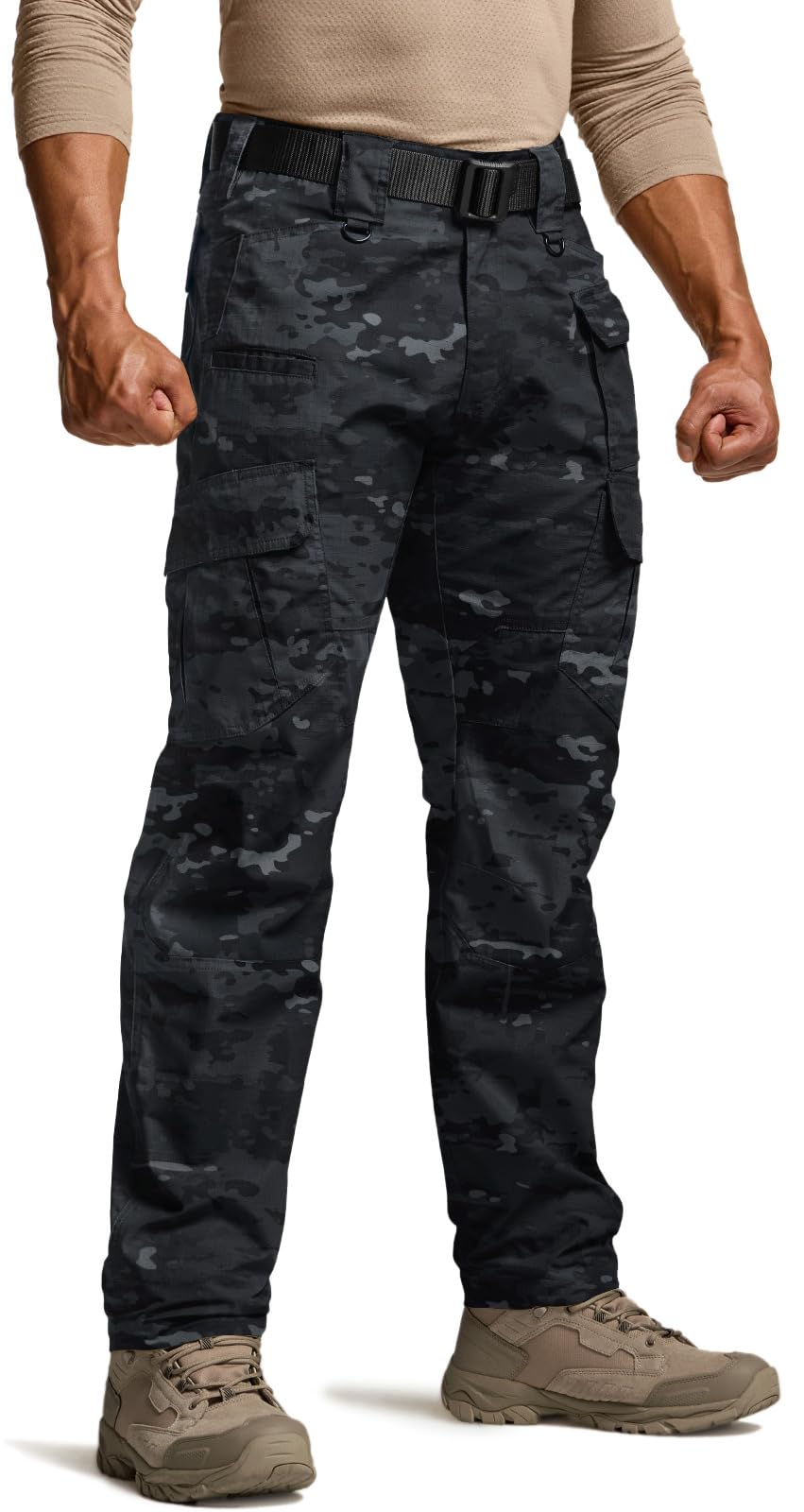 CQR Men's Tactical Pants, Water Resistant Ripstop Cargo Pants, Lightweight EDC Work Hiking Pants, Outdoor Apparel, Duratex Mag Pocket Print Utility Camo Black, 42W x 32L