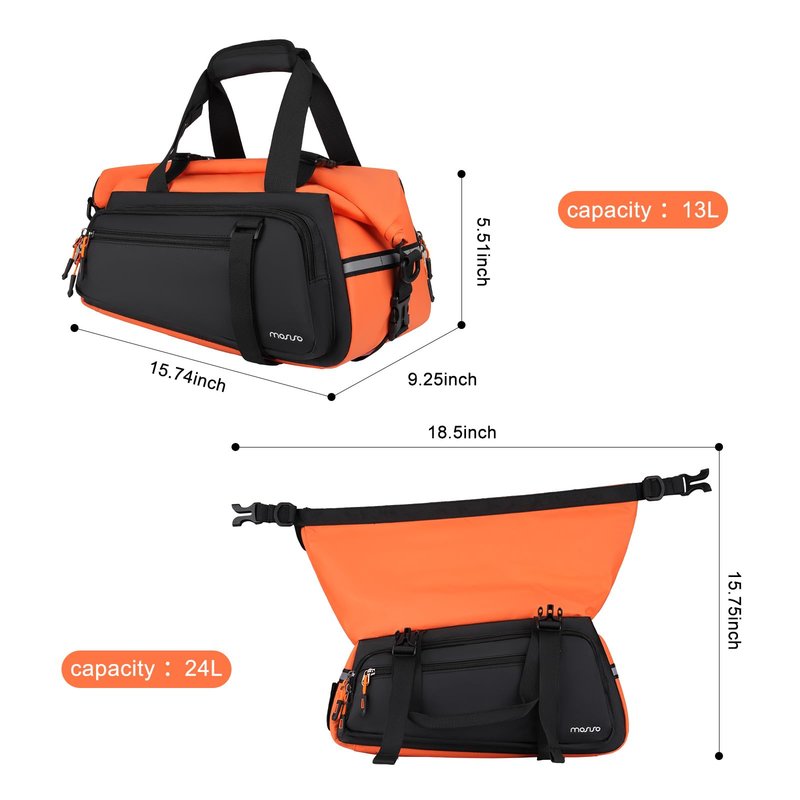 MOSISO Bike Rack Bag, 13-24L Expandable Top Layer Bicycle Rear Trunk Bags, Bike Rear Seat Pouch Cycling Luggage Handbag with Shoulder Strap for Road Mountain Cycling Traveling Commuting, Black&Orange