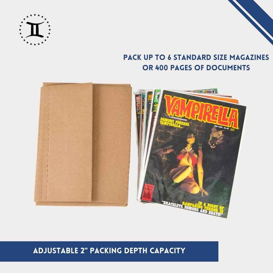 Gemini Magazine and Comic Book Mailers for Shipping (8.5x11x2’’ – 25 Pack) | US-Made Corrugated Cardboard Stay Flat Mailers with Expandable Capacity | Great For Shipping Documents, Photos, and More.