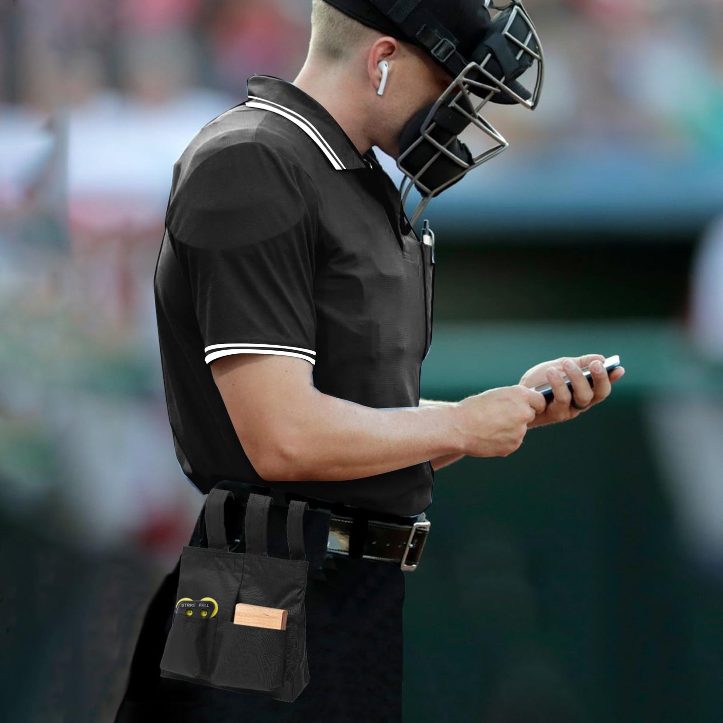 redgino 5Pcs Men’s Baseball/Softball Umpire Gear Shirt Ball Bags Clicker Hat Brush Referee Accessories Sets Jersey Kit Black XL
