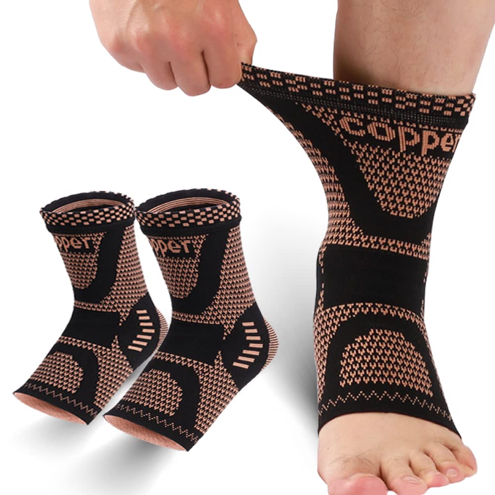 LISEPWU Copper Ankle Brace, Copper Infused Ankle Support Compression Sleeve for Men & Women, for Foot Pain Relief, Sprained Recovery, Achilles Tendonitis, Daytime or Night Use(XL)