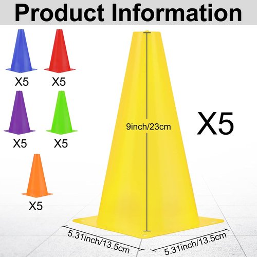 Hoteam 30-Piece Traffic Cones Set - 9-Inch Plastic Safety Cones for Agility Training & Sports Drills