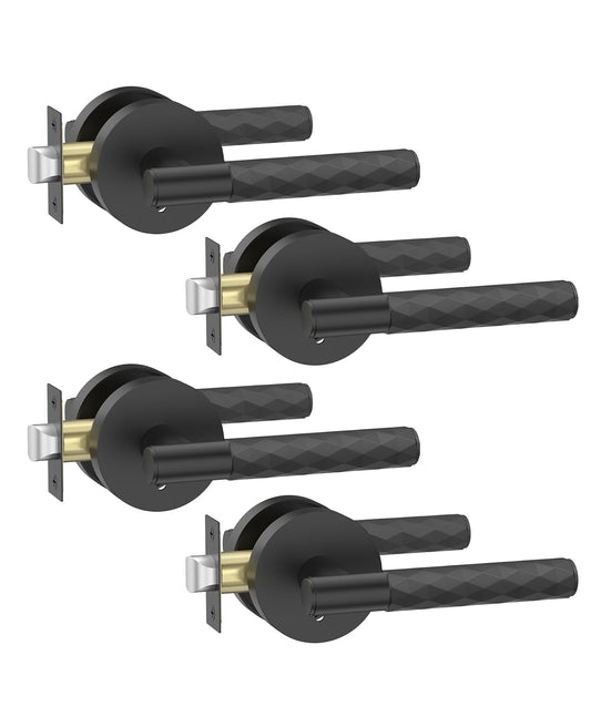 Asidrama 4 Pack Black Privacy Door Knob or Lever with Lock, Heavy Duty Reversible Interior Door Handles for Bedroom Bathroom, Left Right Sided Doors