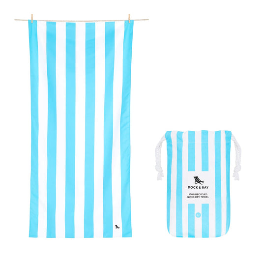 Dock & Bay Beach Towel - Quick Dry, Sand Free - Compact, Lightweight - 100% Recycled - Includes Bag - Cabana Light - Tulum Blue - Extra Large (200x90cm, 78x35)